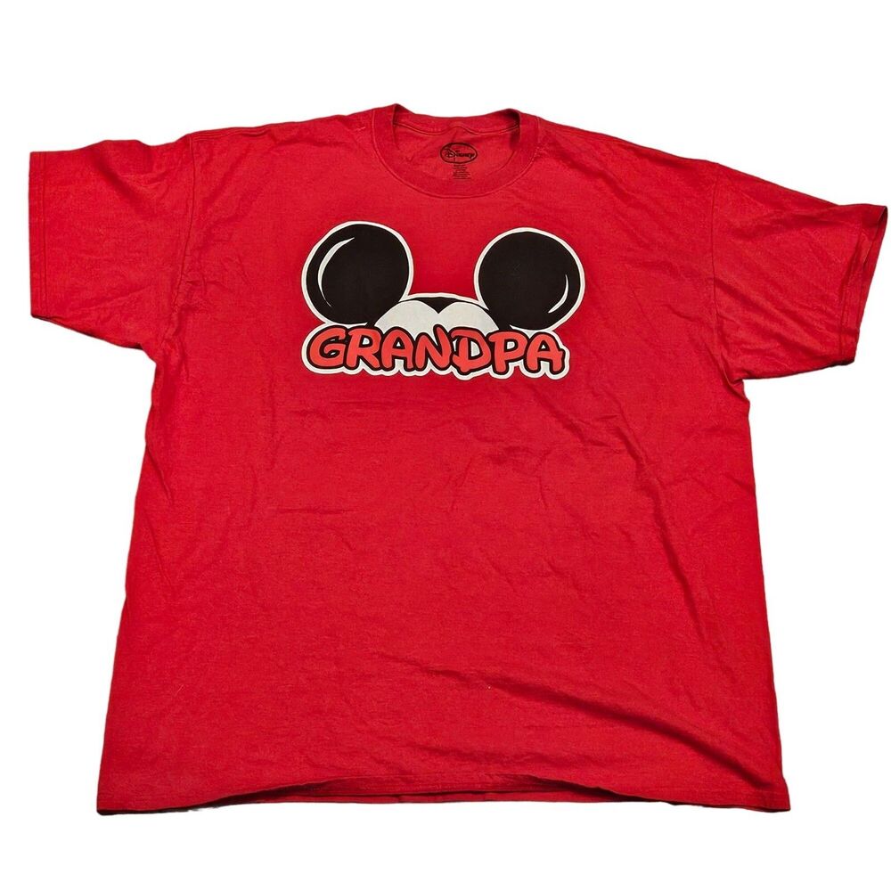 Disney Men's Red 100% Cotton Short Sleeve "Grandpa" Mickey Ears Shirt Size 2XL